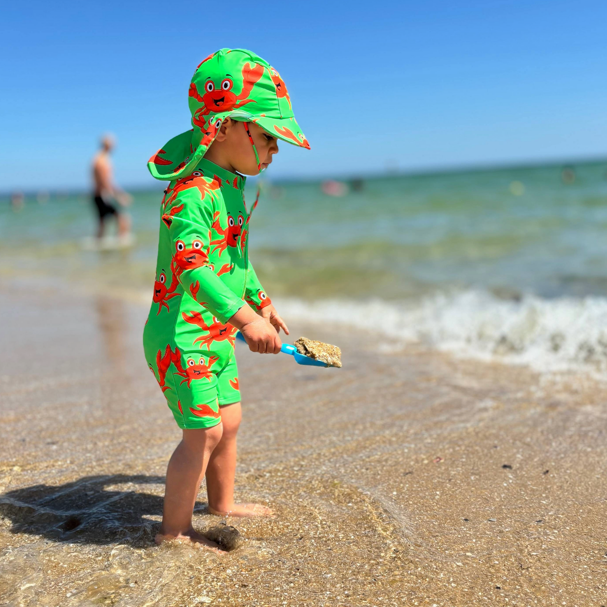 Bright green baby boy/girl swimwear Unisex one piece cute crab